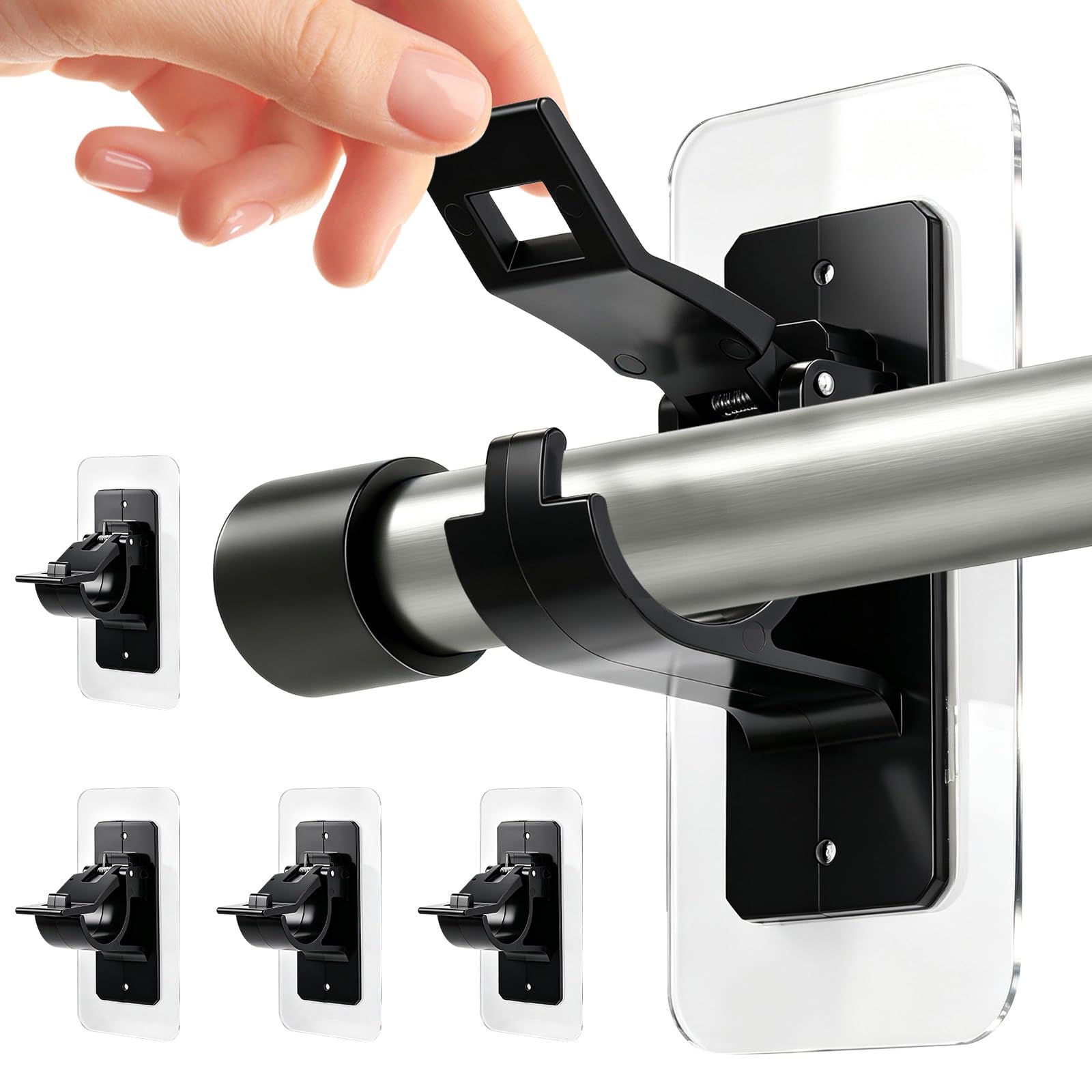 4 Pack No Drill Curtain Pole Brackets Self-Adhesive Curtain Hooks