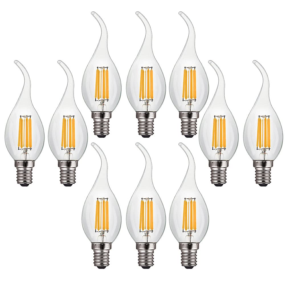 E14 6W Lampadina a Candela LED Dimmerabile(Equivalente a 60W) 10 Confezioni C35 Lampadina a Filamento LED 600LM 2700K Bianco Caldo Lampada a Candelabro Vintage a Risparmio Energetico