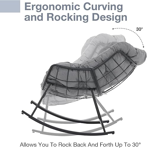 Miniatura 3 de OC Orange-Casual Mecedora para exteriores con otomana, sillas reclinables para balcón, porche, jardín, sala de estar, patio, cómodo juego de sillas
