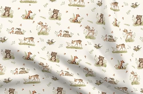 Vista 4 de Spoonflower Tela – Woodland Baby Forest Animals Deer Bear Fox Neutral Vintage Spring Impreso en tela Minky por The Yard – Cobijas de bebé de costura
