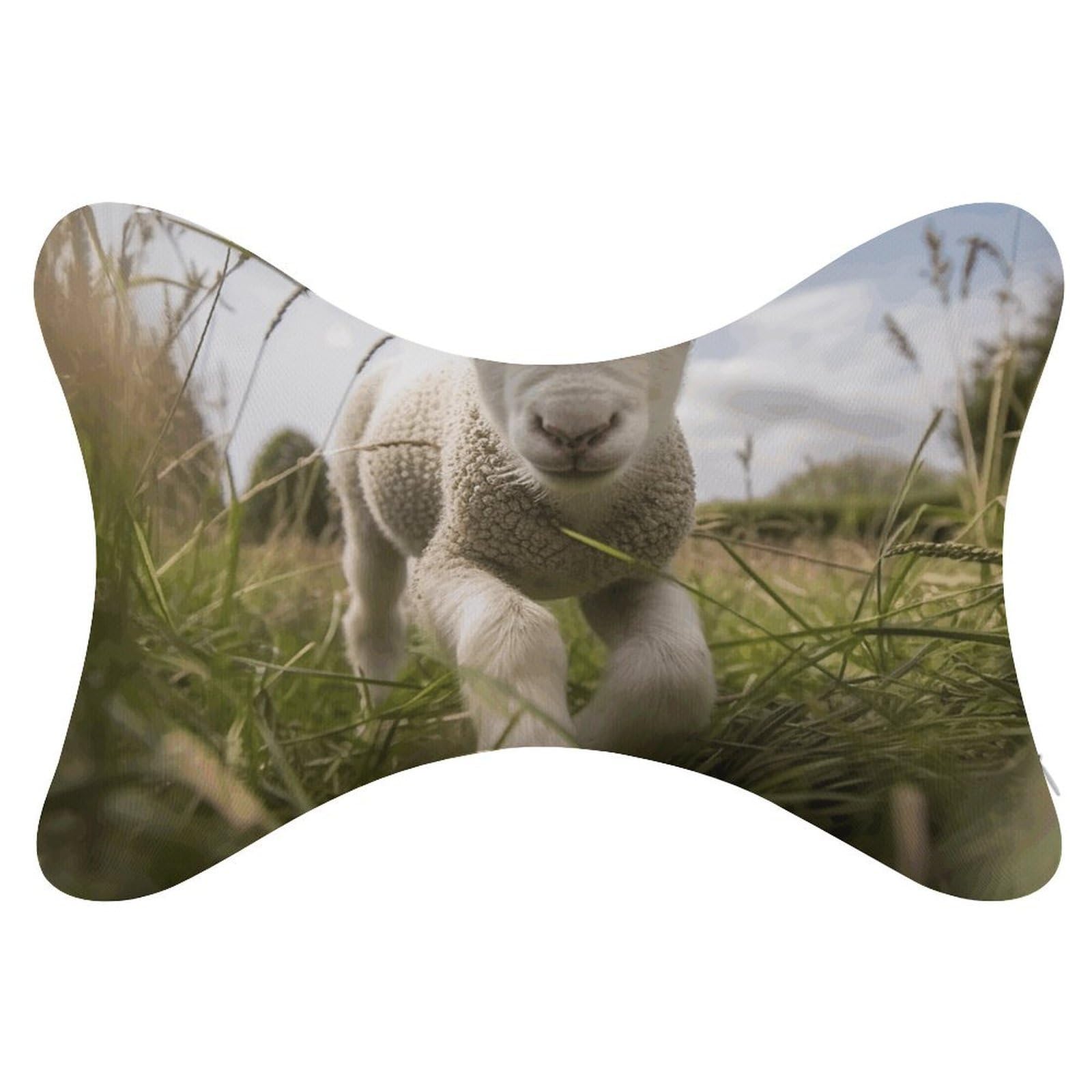Adfgyerh Style Sheep Running On Grass Pillow ，Memory Foam Pillow Core，Cushion,Provide Neck Support，Car Pillows For Travel Car Seats And Home Offices.