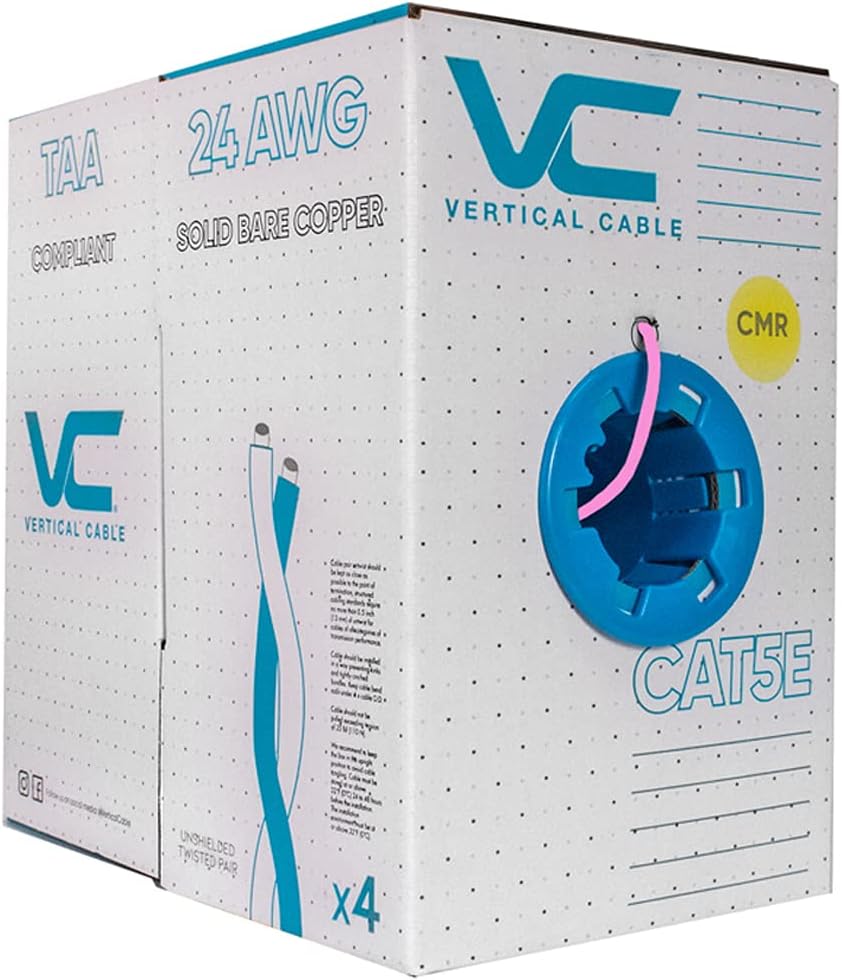 Vertical Cable Cat5e, 350 MHz, UTP, 24AWG, 8C Solid Bare Copper, 1000ft, Bulk Ethernet Cable - 151 Series, Black