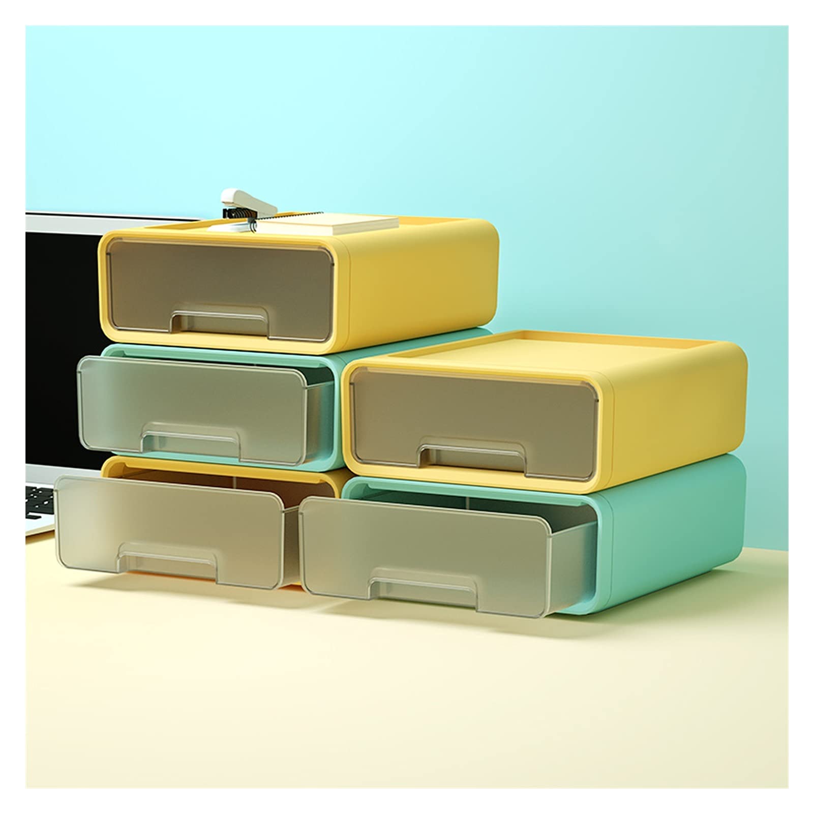 Contenedores de almacenamiento ORGANIZADOR DE MENAS DE DESKTOP Caja de almacenamiento de plástico 5 cajones apilable Modular Modular Modular Organizador de almacenamiento de color Cajones de la organi