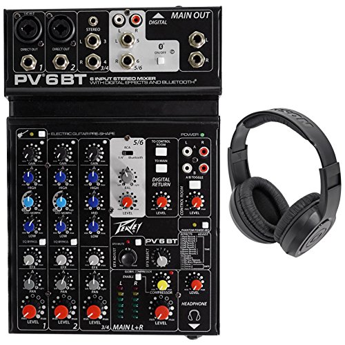 Peavey PV 6BT PV6BT Mixer, 2 Mic In, Bluetooth/USB/Compressor/Effects+Headphones
