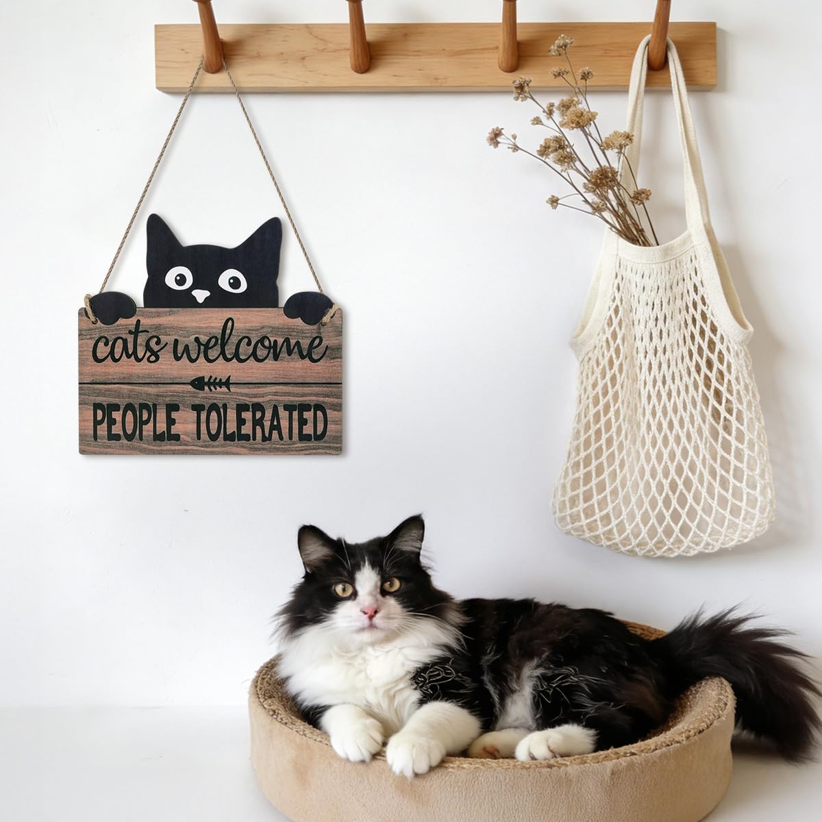 NymphFable Cats Welcome People Tolerated Wooden Sign for Cat Lovers image 3