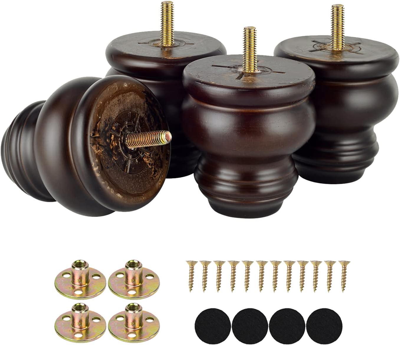 Michanco 3 Inch Wood Furniture Legs Replacement Bun Feet Set of 4 Round Wooden Legs