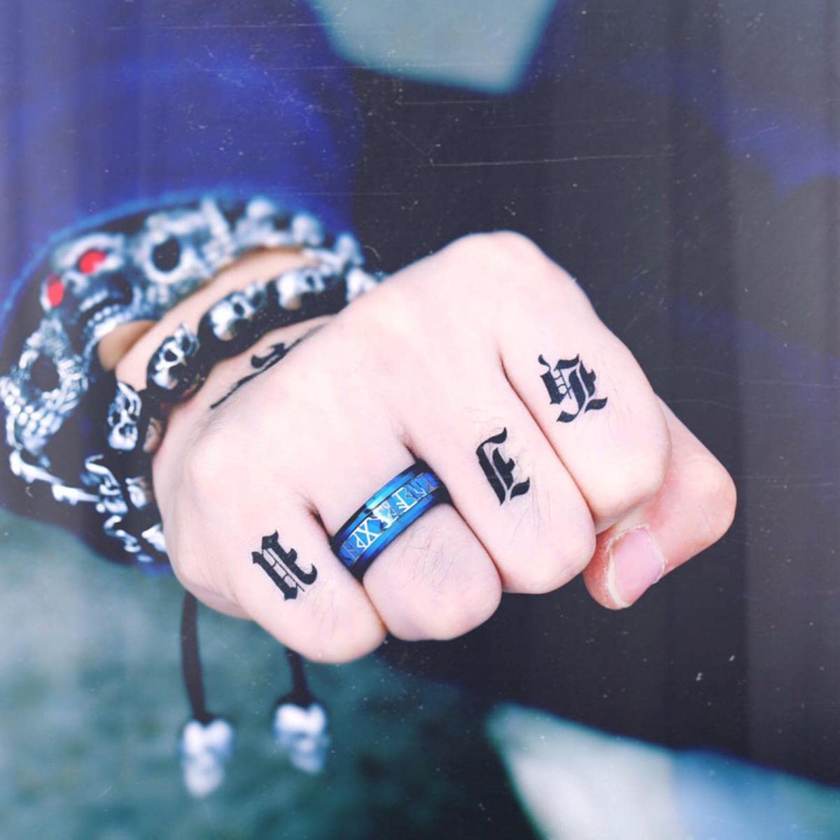 Nordic Viking Rune Stal nierdzewna Męskie kobiety Pierścionki Niebieskie złoto Czarny urok Modny Prosty dla pary Dziewczyna Chłopak Amulet Biżuteria