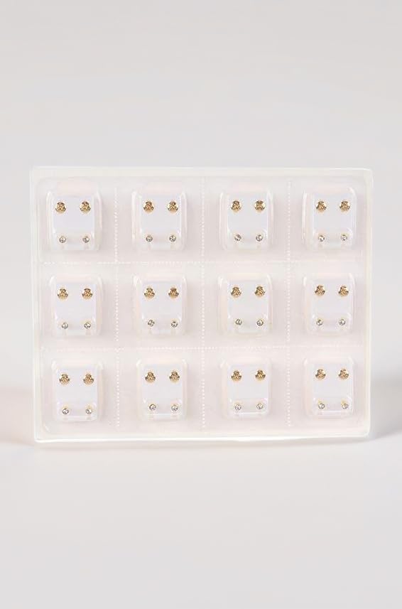 12 Pairs Anti-Allergy Medical Grade Steel Zirconia Gem Sterilized Gold Piercing Studs for Ear Gun