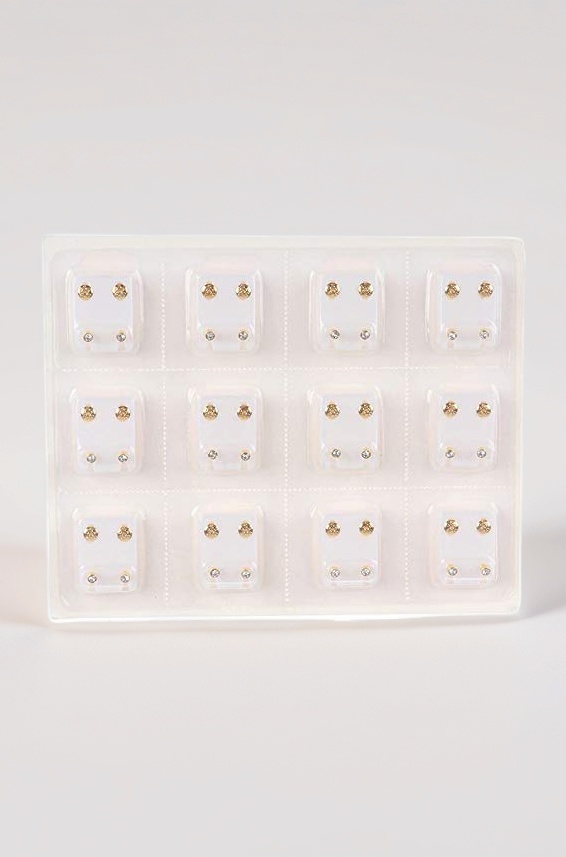 12 Pairs Anti-Allergy Medical Grade Steel Zirconia Gem Sterilized Gold Piercing Studs for Ear Gun