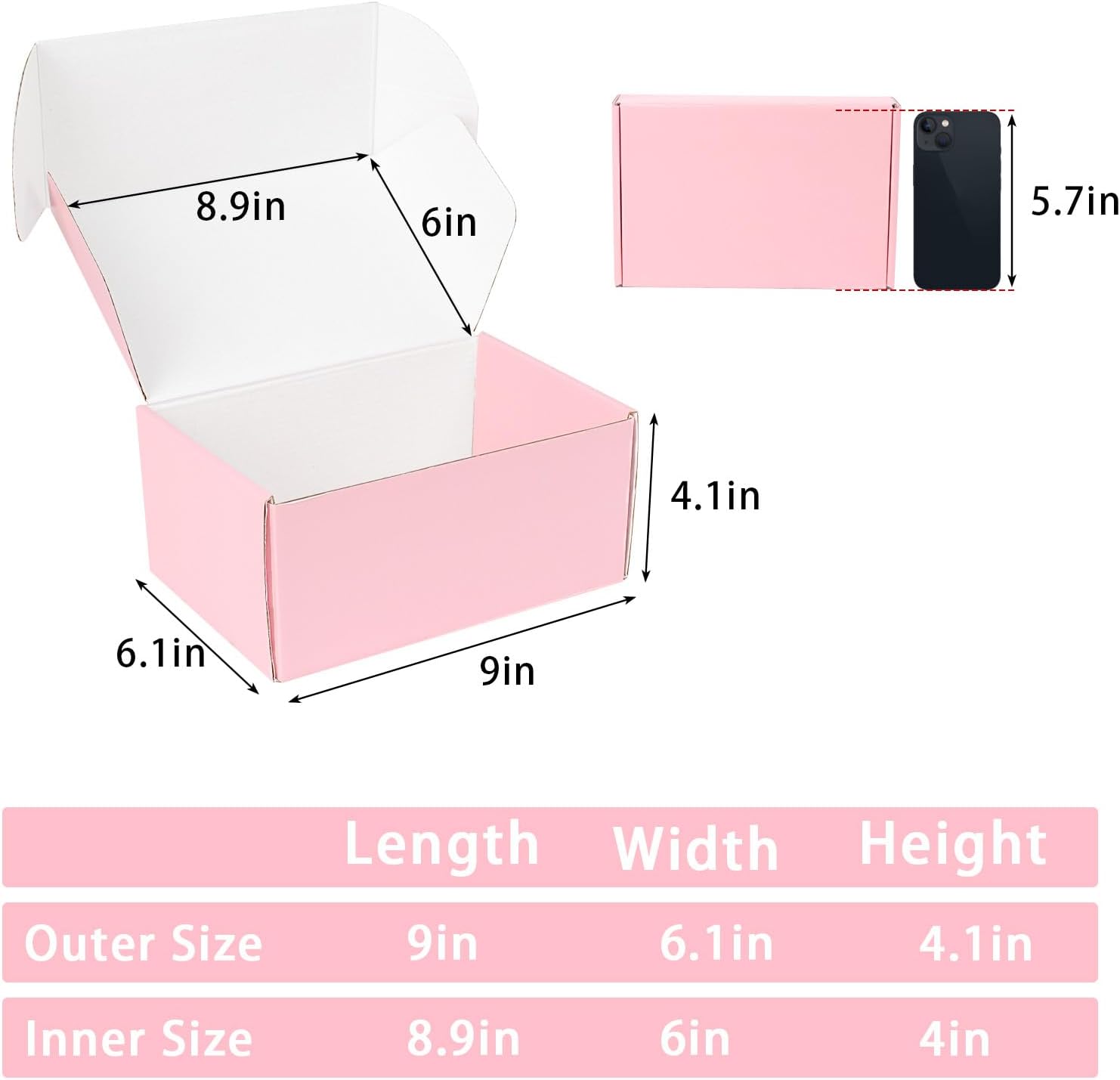 9x6x4 Pink Shipping Boxes Medium, 30 Pack Corrugated Cardboard Mailer Boxes for Packaging Small Business Mailing Gift