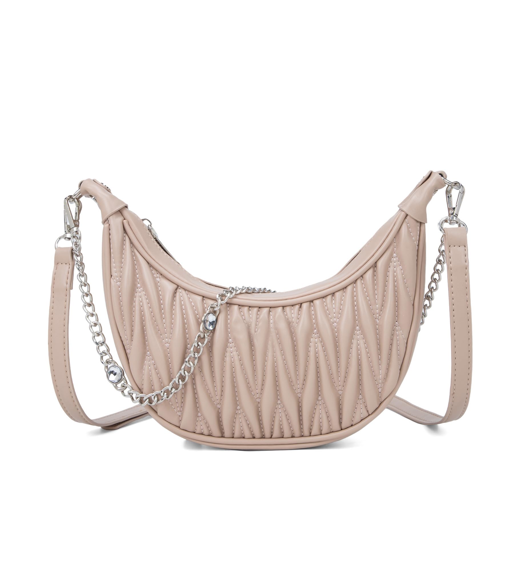 SweetovoCrescent Bag for Women Ruched Crossbody Handbag Chain Hobo Shoulder Bag Trendy Dumpling Purse with 2 Shoulder Straps