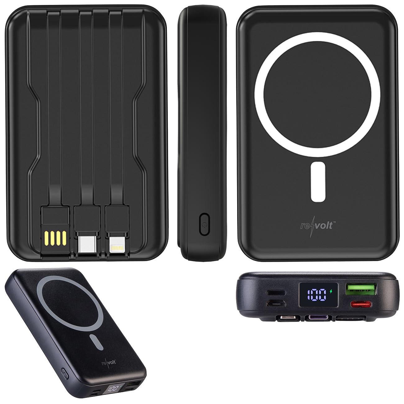 revolt Induktionsladegerät: 2er-Set Magnet-Powerbank 10.000 mAh, für Qi & MagSafe, PD, QC, 22,5 W (Akku Powerbank, MagSafe-kompatibel, Induktiv)