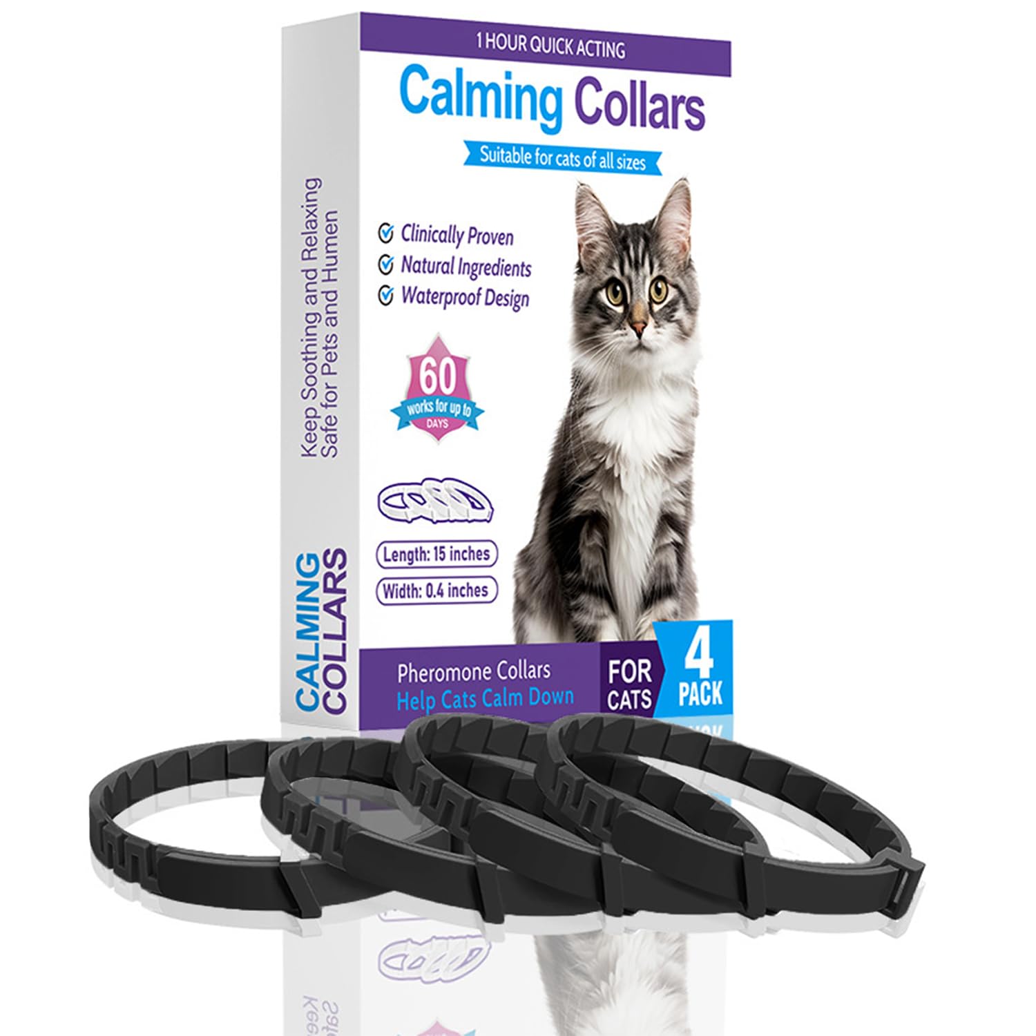 Vakerga Calming Collar for Cats,Pheromone Collar for Cats, Cat Anxiety Relief for 60 Days,Adjustable, Water-Resistant & Breakaway Calming Collar Make Cat Relaxed 4 Pack