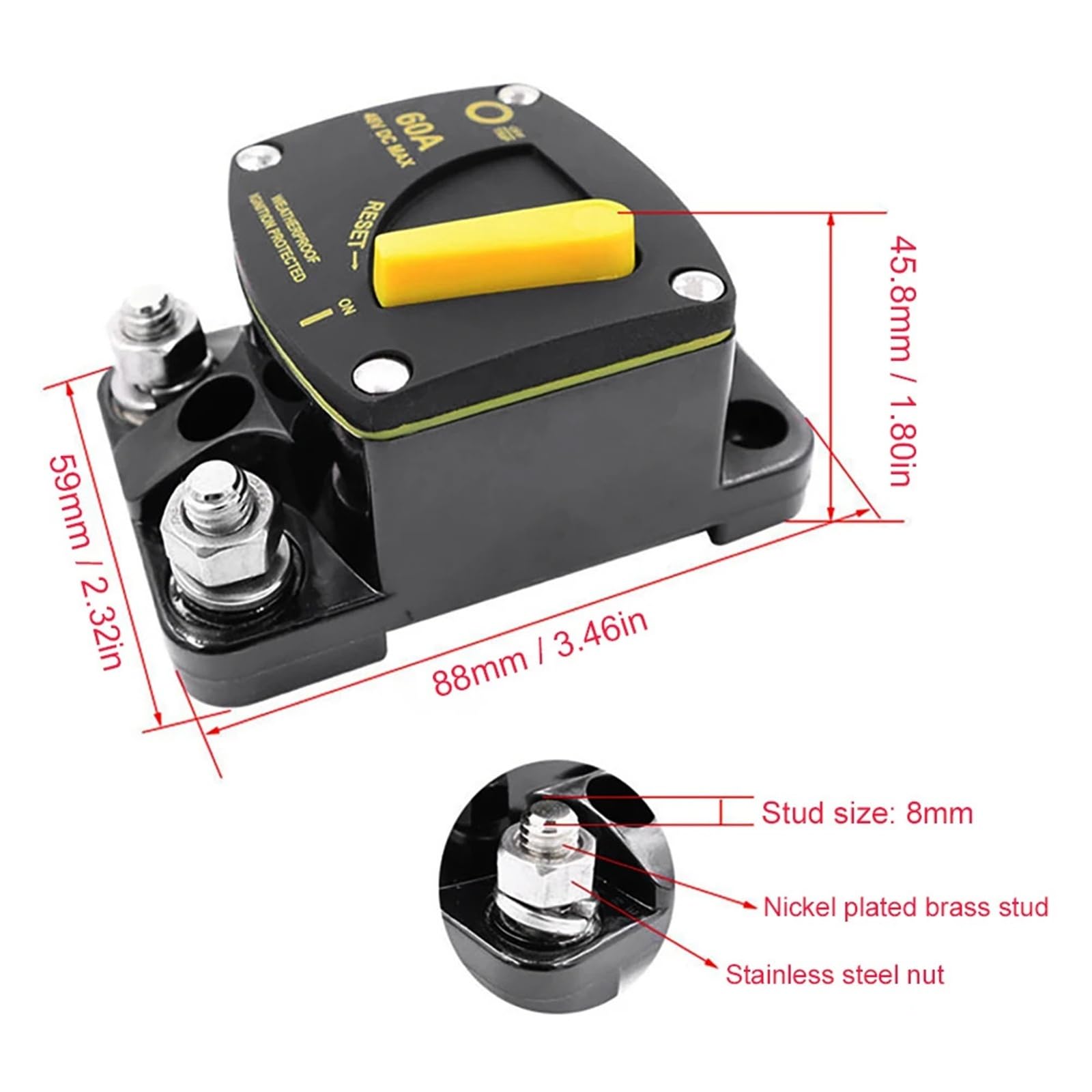 Wyłącznik automatyczny AMP 30A 50A 60A 80A 100A 150A 200A 250A 300A bezpiecznik resetowy 12-48V DC Przełącznik wzmacniacza audio do samochodu 1 szt. (250A)