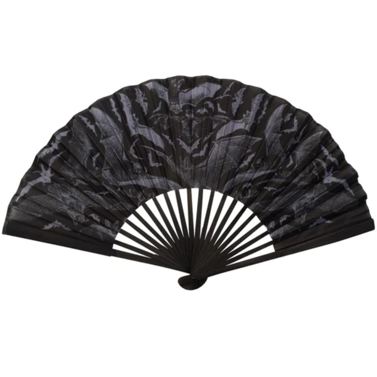Kreepsville 666 Black Hand Fan Realistic Bats Bamboo Gothic Vintage Halloween