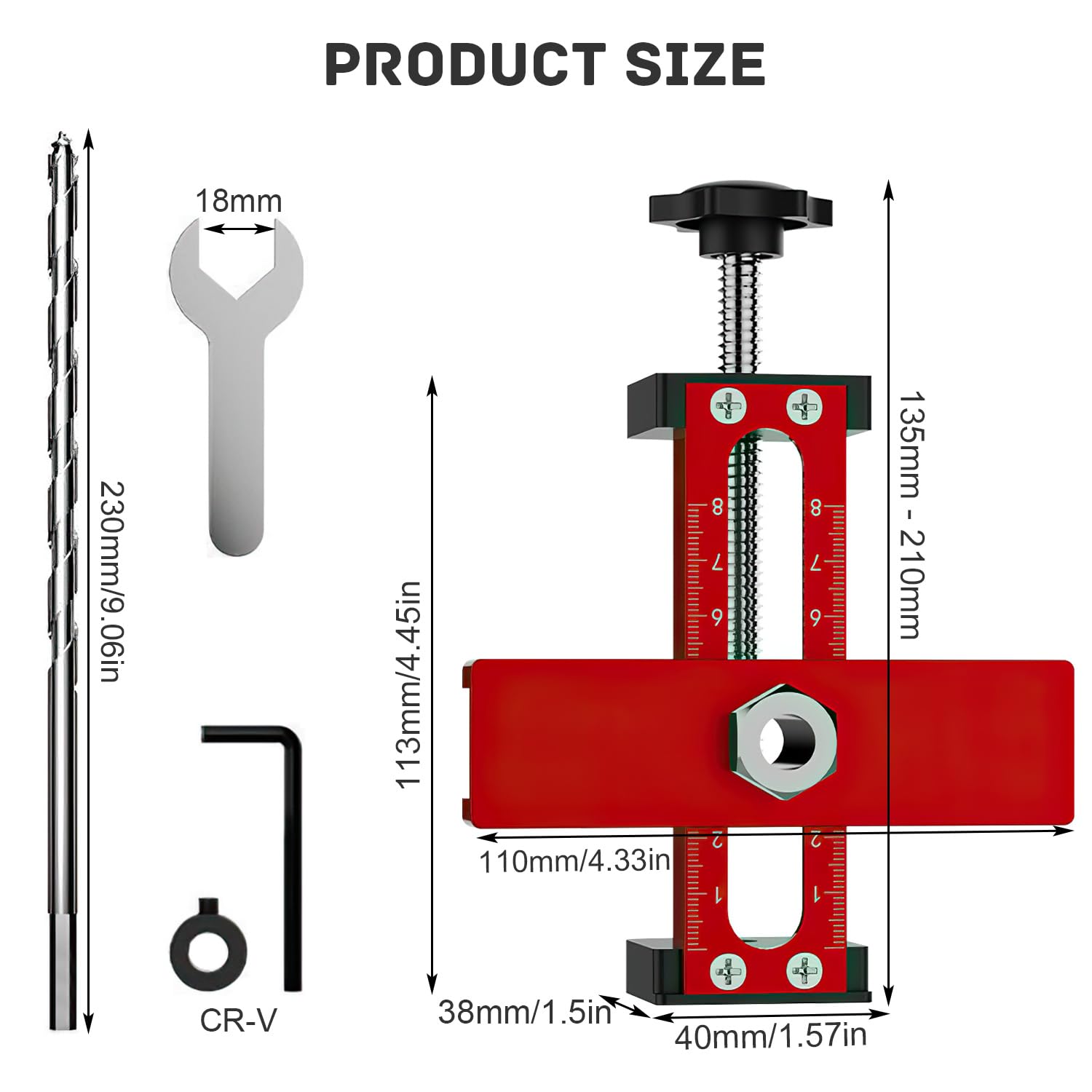Positionneur D'installation de Porte D'armoire, Peut Être Ajusté de Haut en Bas de 15–75 mm, Serre Fermement le Trou D'installation du Rebondeur, à Différents Styles de Portes D'armoire (rouge)