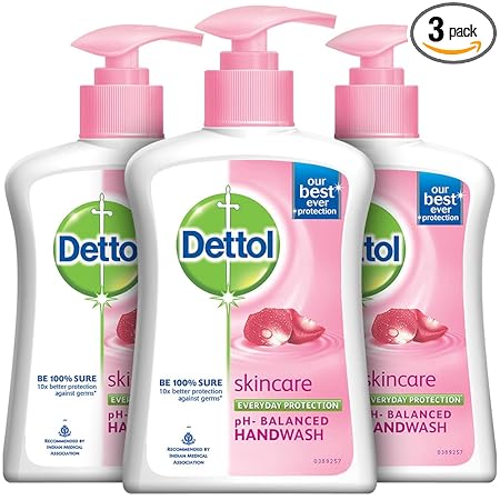 Dettol Liquid Handwash Dispenser Bottle Pump -? Skincare Moisturizing Hand Wash (Pack of 3 - 200 ml each) | Antibacterial Formula | 10x Better Germ Protection