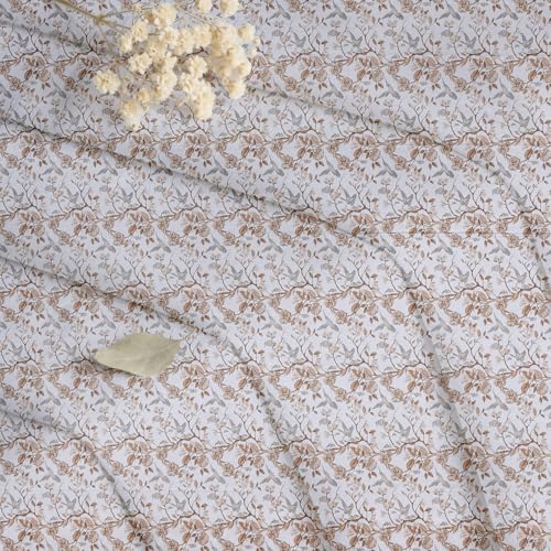 Image of LINENWALAS Cotton Sheer Curtains for Window - Light Filtering 5 Feet Set of 2, Aesthetic Cafe Curtain Floral Printed Drapes with Grommet Hanging - (L 5FT x W 4.5FT, Whispering Wings)