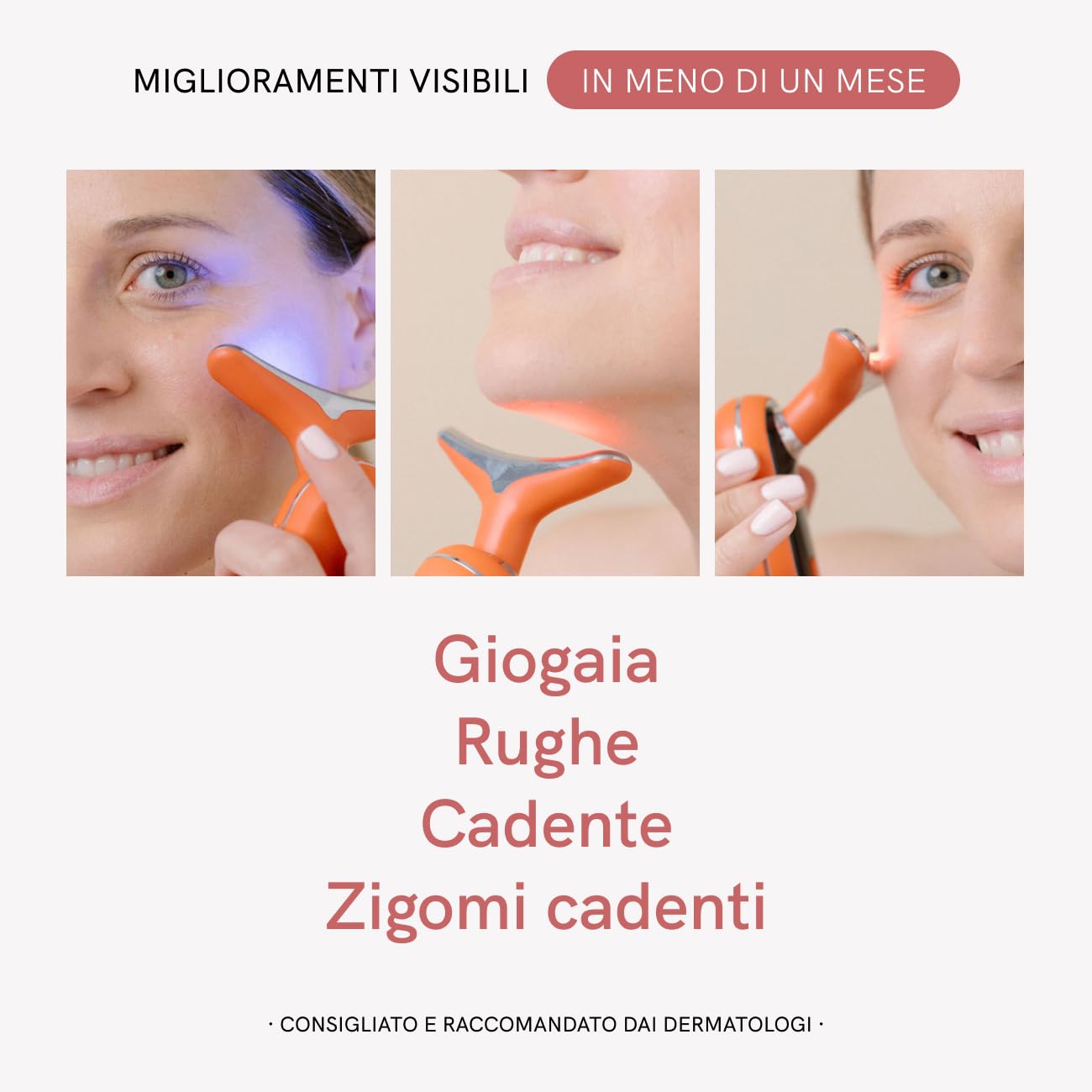 MASDERM | Confezione massaggiatore viso e collo + crema viso a radiofrequenza idratante 500 ml | rassodante antirughe | Massager galvanica facciale | Red Light Therapy Face | Trattamento professionale