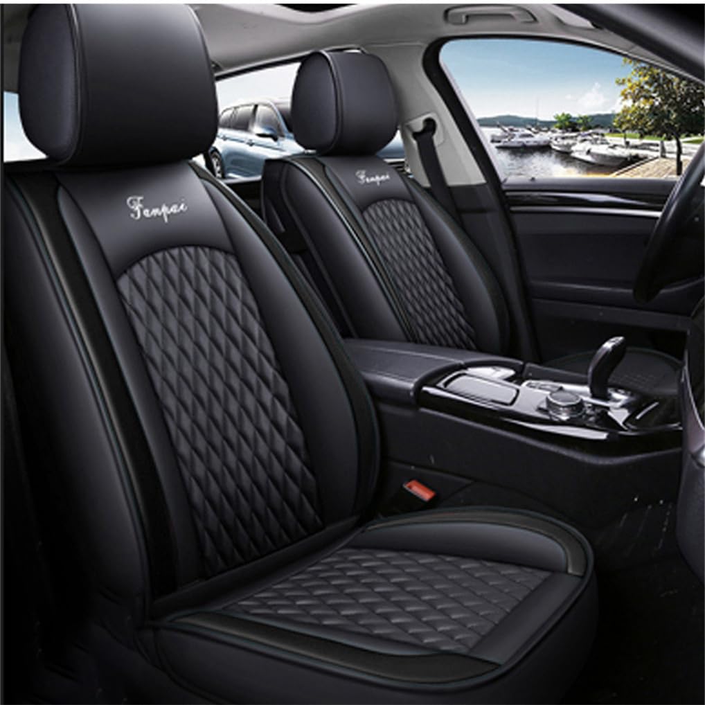 Awotzon Car Seat Cover Universal Fit For Most Cars, SUV, Sedans and Pick-up Trucks, 5 Seats All Weather Use Vehicle Leather Seat Cover, Standard ct0008 Black