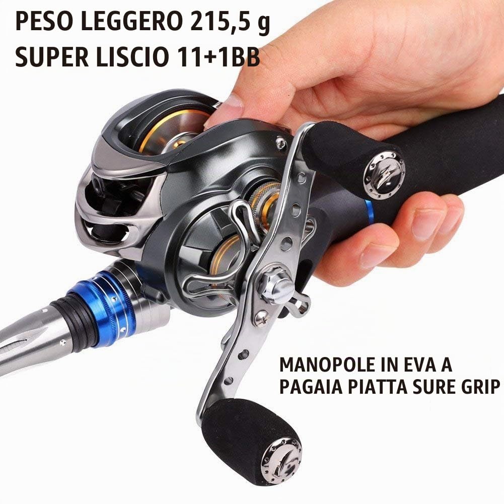 Sougayilang Mulinello da baitcasting, 12 cuscinetti in acciaio inox, 8,2 kg Super Drag, mulinello da pesca con doppio freno sintonizzato magnetico