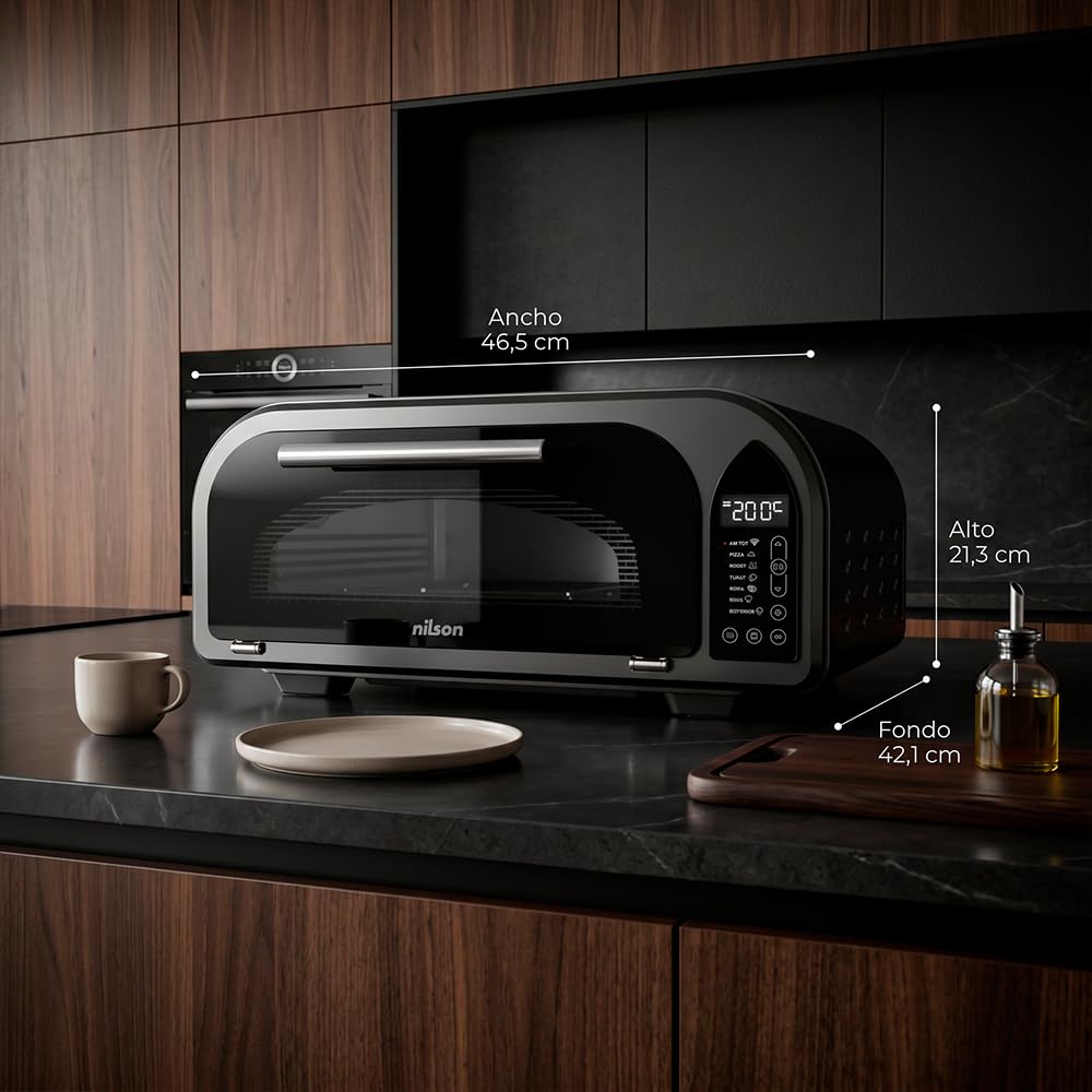 Four à pizza 12 L, compact, 2000 W, 7 programmes de cuisson, écran LED, NPM2000DP, thermostat réglable, température maximale 350°, minuterie