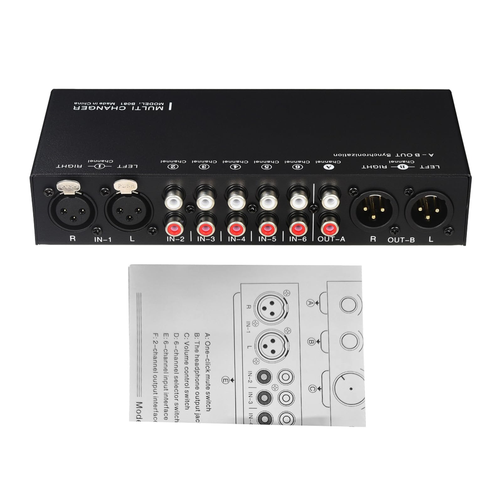Commutatore di Segnale Audio Controller Volume 6 in 3 Out per Altoparlanti Attivi con Uscita e XLR Design in Metallo Nero