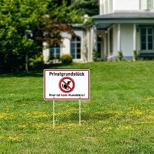 SINMAO Schilder Hunde Verboten Steckschilder Alu 30x20cm(A4), Privatgrundstück Hier ist kein Hunde Schild Verboten mit Pfosten