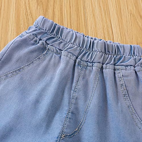 Pearl Bowknot Denim Jeans for Girls Kids Straight Elastic Waist Denim Jeans Casual Comfy Cotton Fall Winter Pant2