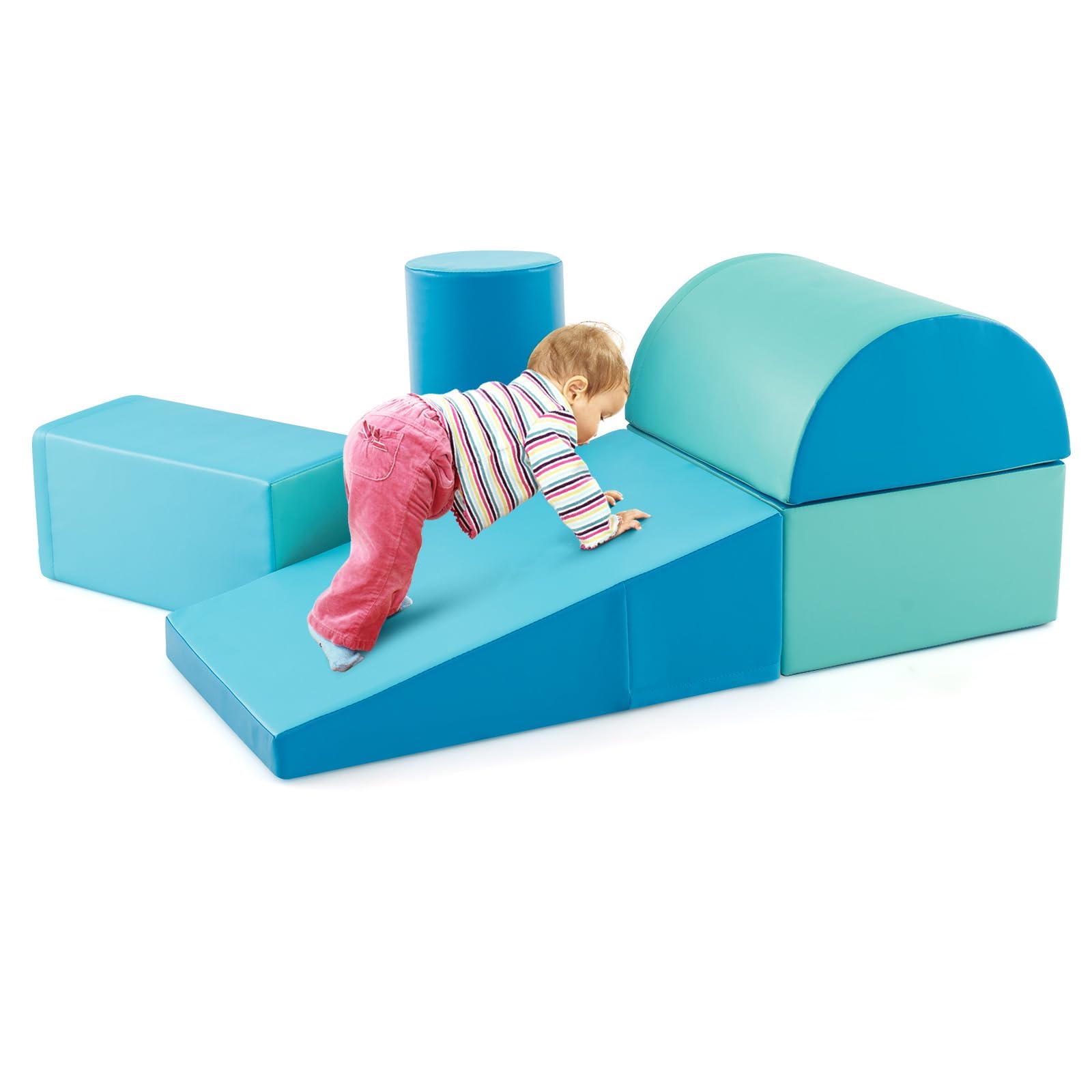 FANTASK Schaumspielset zum Toben und Klettern, 5 TLG. Bauklötze, Spielzeugset für Babys und Kleinkinder, Blau