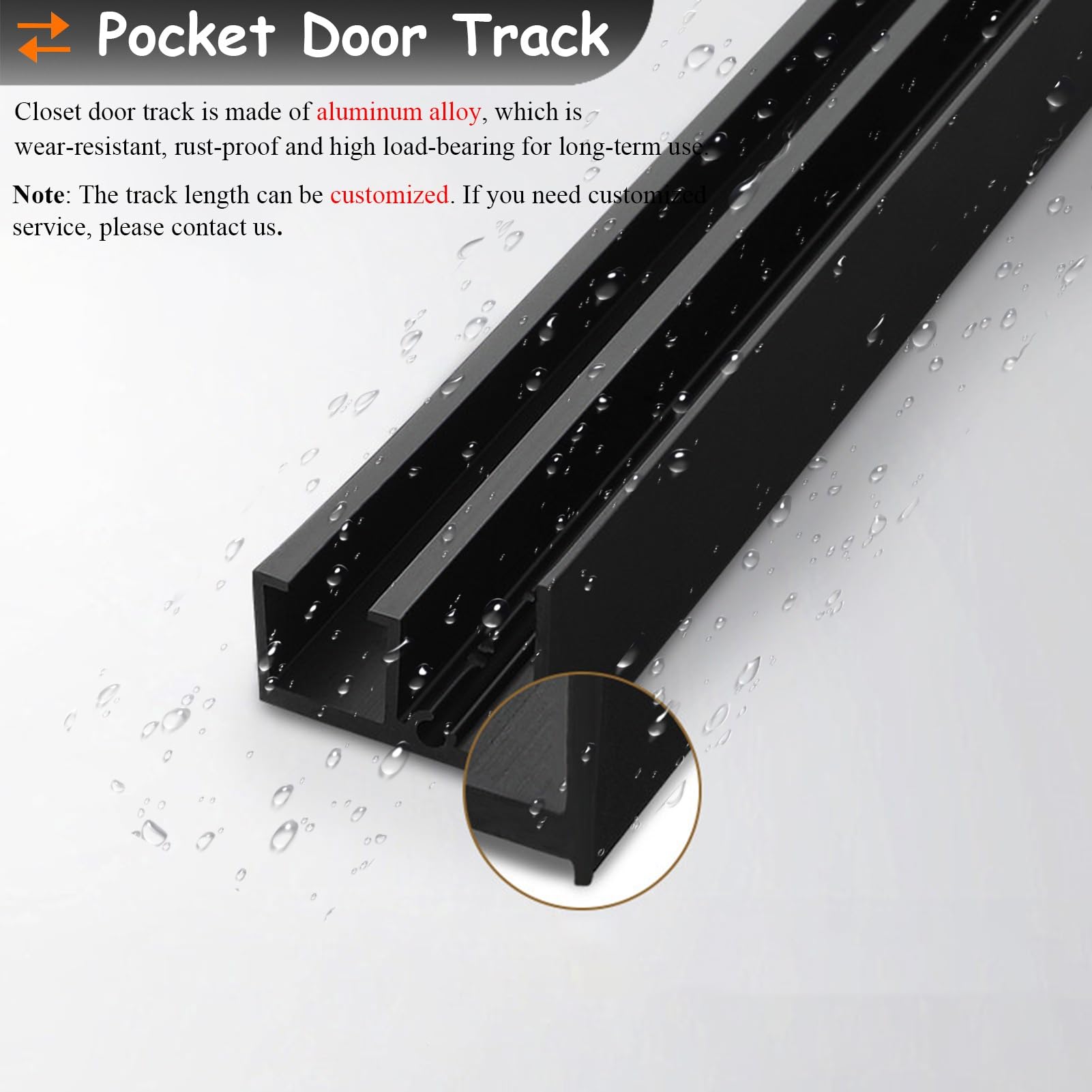 Binario per Porta Scorrevole Binario Invisibile Ghost per Porta Scorrevole a Specchio per Armadio, Ferramenta per Porta Ghost Senza Binario da 55–180 cm di Lunghezza(65cm/25.6in)