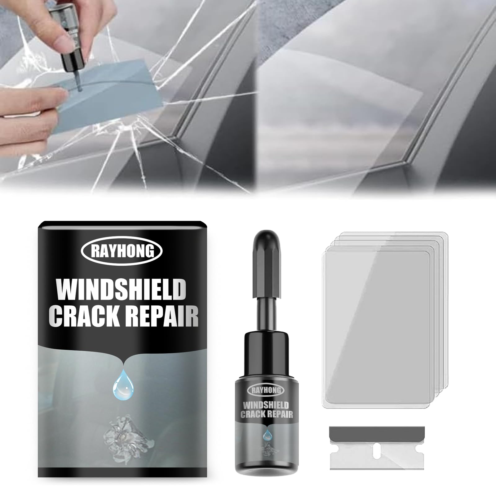 DANONI Car Windshield Crack Repair Fluid, 2025 New Windshield Crack Repair Fluid Car Set, Car Windshield Crack Repair Kit, Window Crack Repair Glass Kit, Cracks Gone Glass Repair Kit (Black*1)