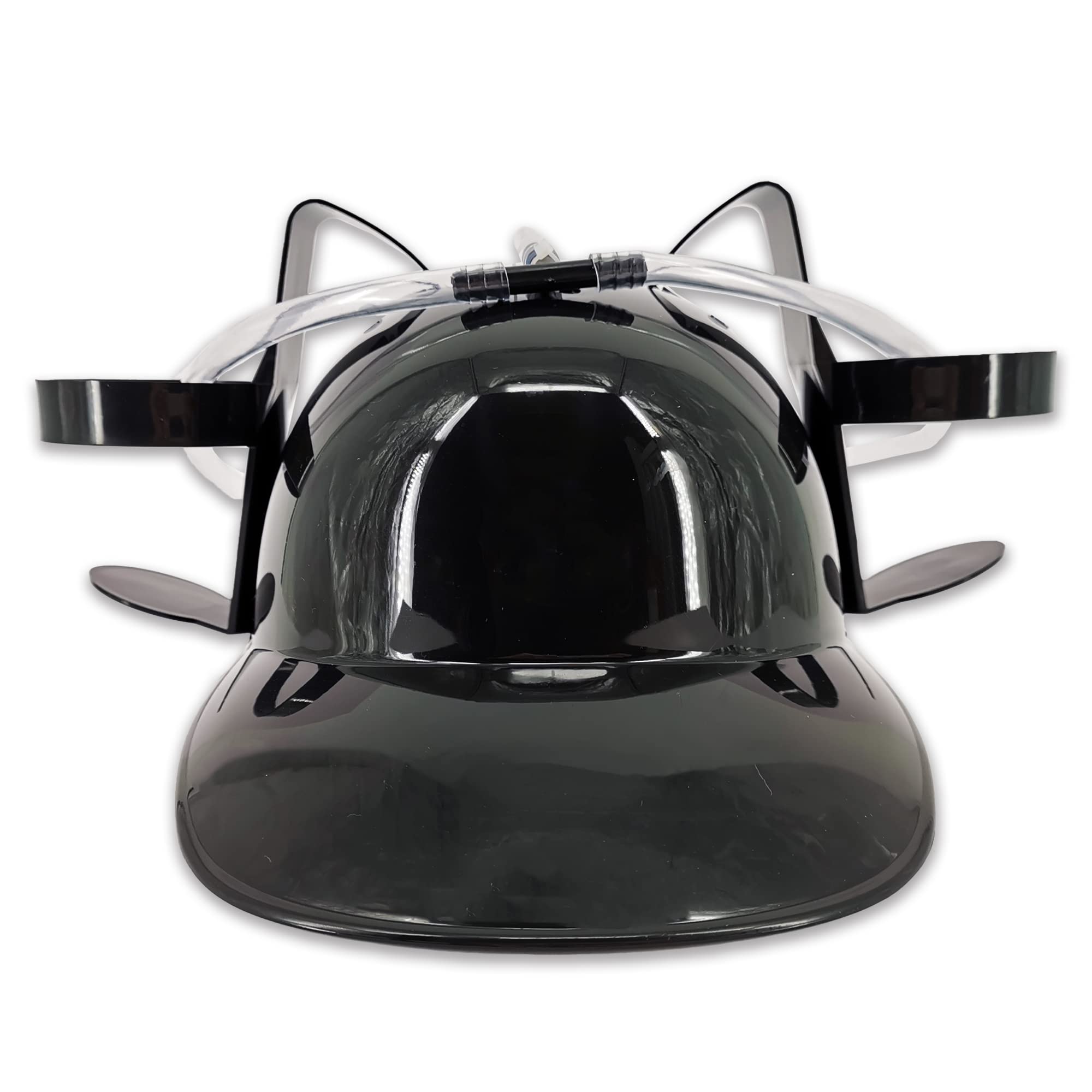 Pohotobooth Props Ltd Novelty Drinking Helmet, Hands Free Beer & Soda Can Holder Hat with Straws, Funny Party Helmet for Stag Do, Hen Party, Festivals, BBQs, Fancy Dress & Football Nights (Black)