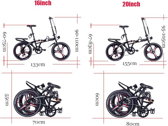 Folding Mountain Bike, Lightweight 6 Speed Folding Bike with Fender Non-Slip Loop Folding Bicycle, Black, 16in