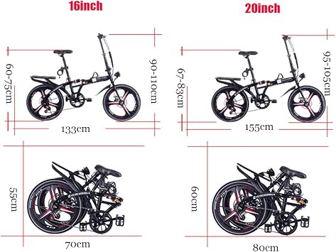 Folding Mountain Bike, Lightweight 6 Speed Folding Bike with Fender Non-Slip Loop Folding Bicycle, Black, 16in