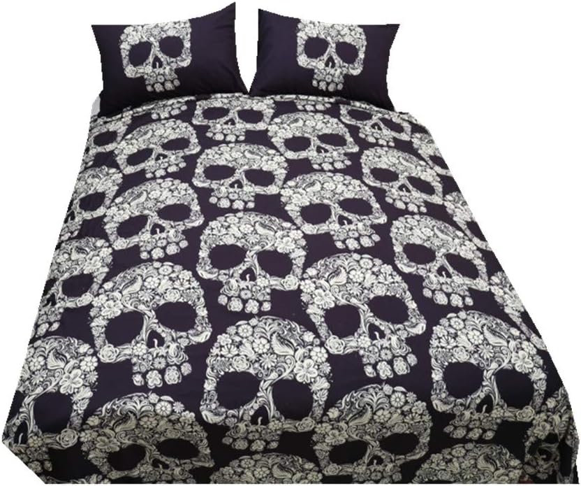 Sticker superb Bedding Cover Set Gothic Skull Duvet Cover Set with Pillow Sham 100% Polyester (Single 150 x 200cm)