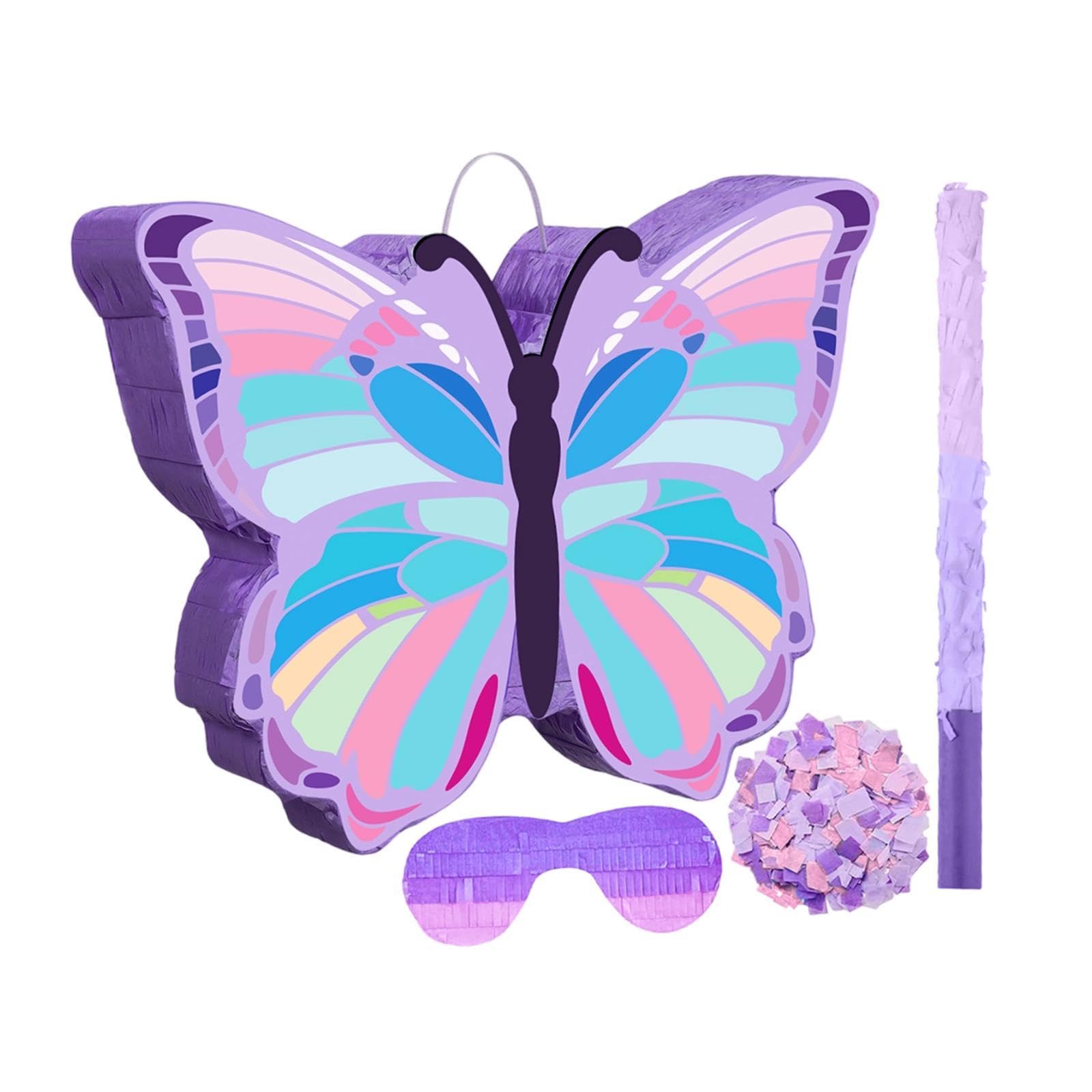 Nishiyuenyi Butterfly Pinata Birthday Party Supplies Pull String Pinata with Batter and Blindfold for Classroom Birthday Girls Boys Decor