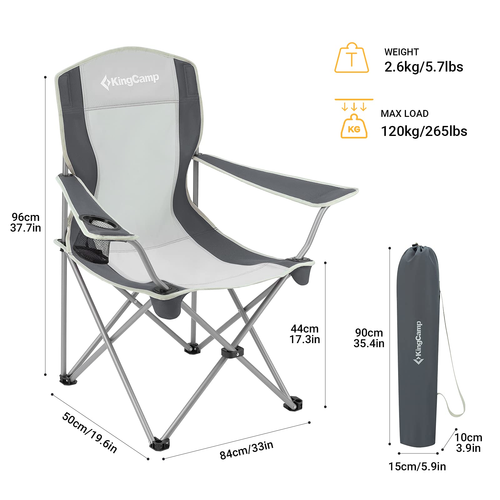 KingCamp KC3818_Black/MediumGrey-USVC1 Camping Chair, ONE Size