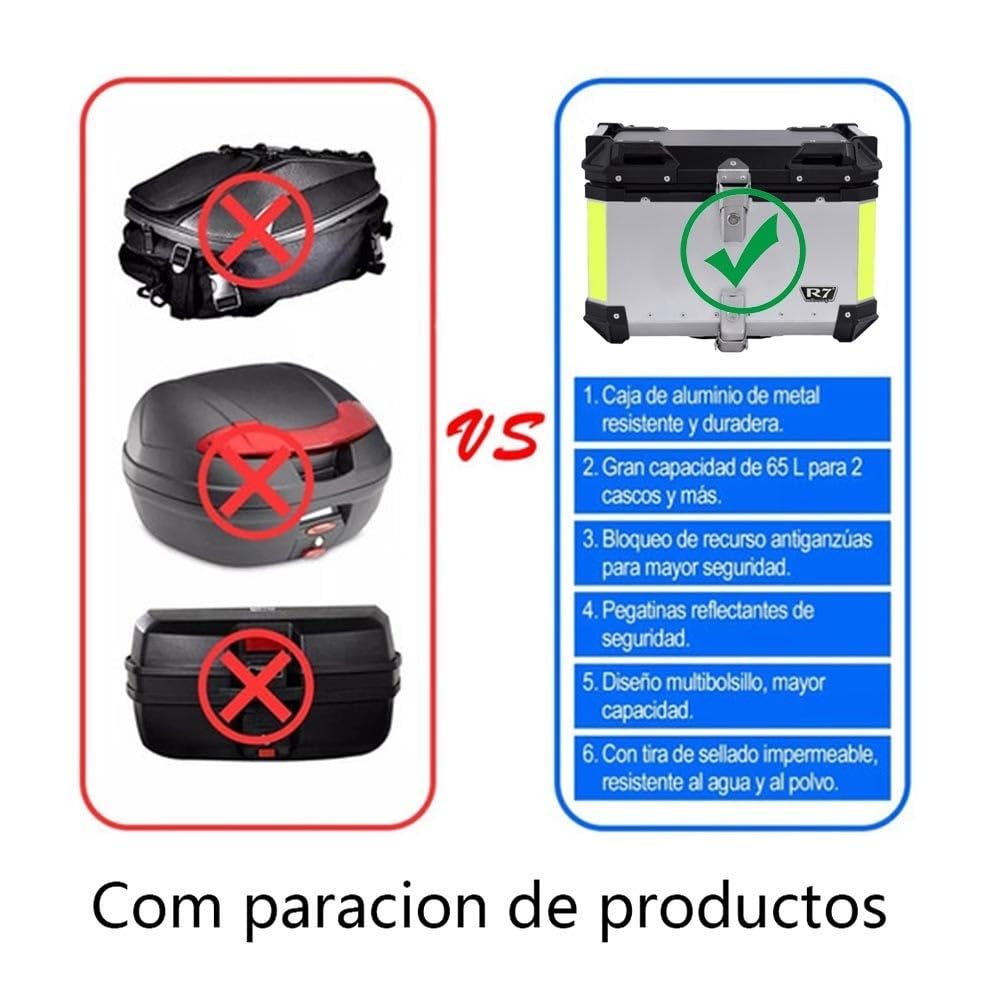 Bauletto Moto Impermeabile 28L 36L 45L 55L 65L 80L 100L Universale Valigia Moto Topcase Box Alluminio Con Cuscino Schienale, per Motocicletta, Scooter, Quad(Silver,28L)