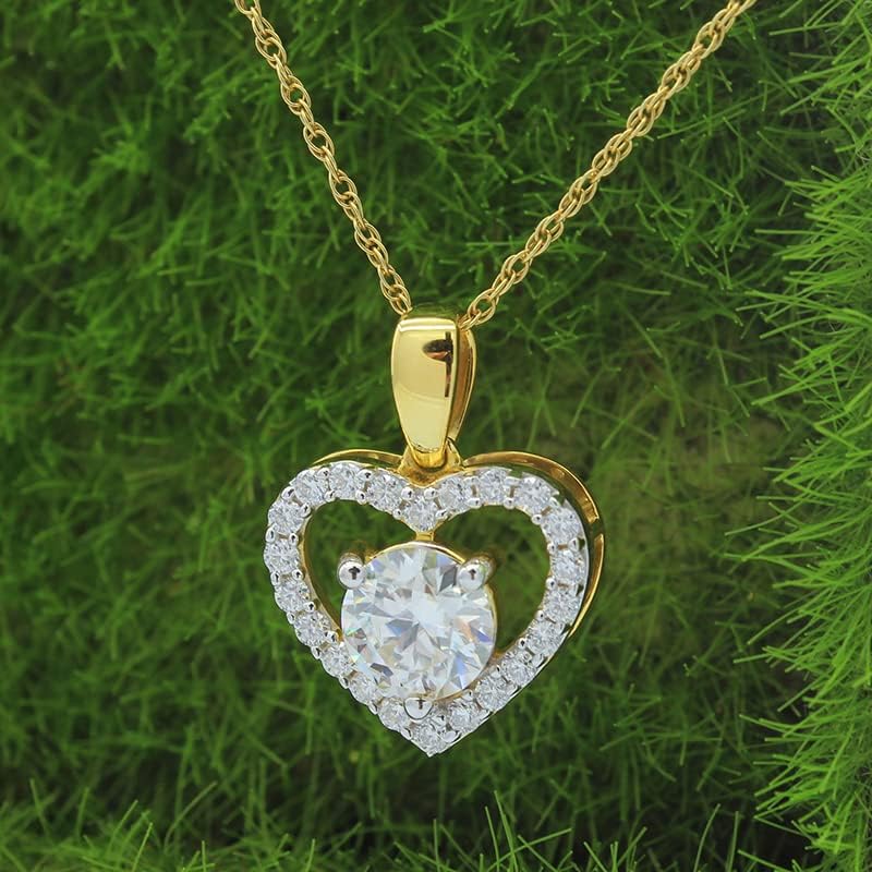 SAVEARTH DIAMONDS 1 1/4 ct. t.w Center 6.5MM Round Cut Lab Created Moissanite Diamond Halo Heart Pendant Necklace In 14K Gold Over Sterling Silver With 18" Chain (VVS1 Clarity, 1.25 Cttw) - Image 2