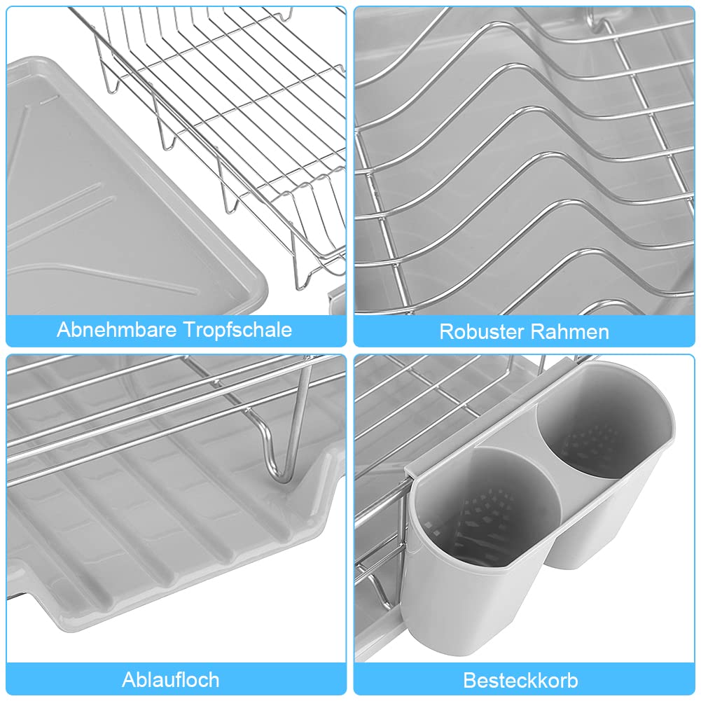 Abtropfgestell Edelstahl Abtropfgitter Spüle Multifunktionaler Geschirrabtropfgestell mit Ablauf Geschirabtropfständer Geschirrkorb für Spüle 48 x 30 x 11 cm