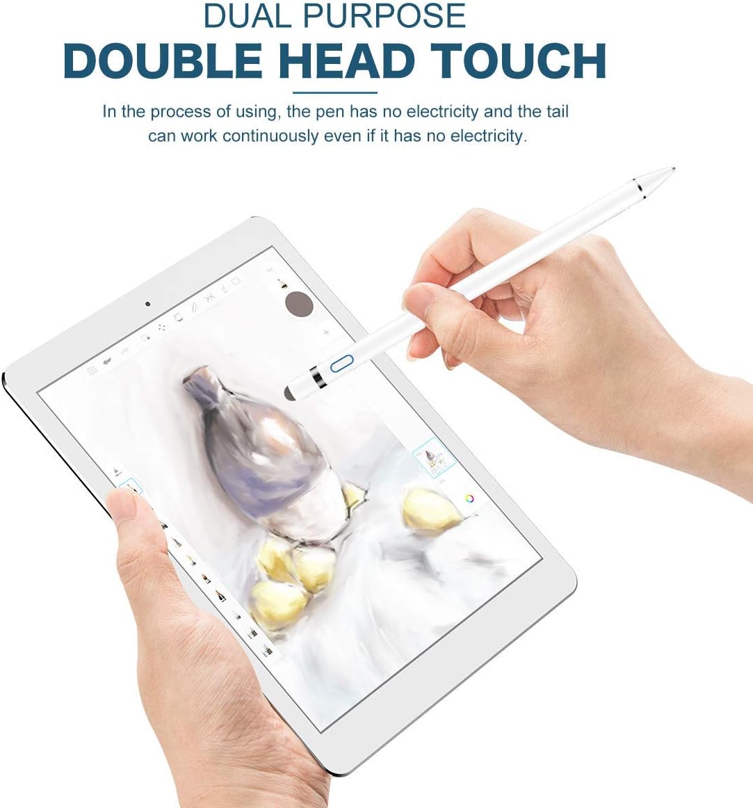 Stylus Pen for Touch Screens, XIRON Rechargeable 1.5 mm Fine Point Active Stylus Pen Smart Digital Pencil Compatible with iPad iPhone and Most Touch Devices High Precise Pencil with Glove White