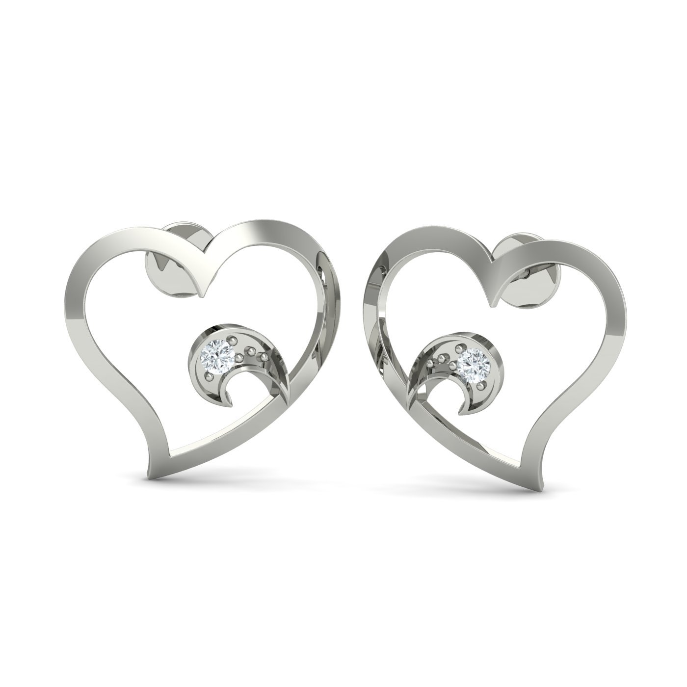kuberbox 14KT White Gold Diamond Precious Heart Stud Earrings for Women-picture-11
