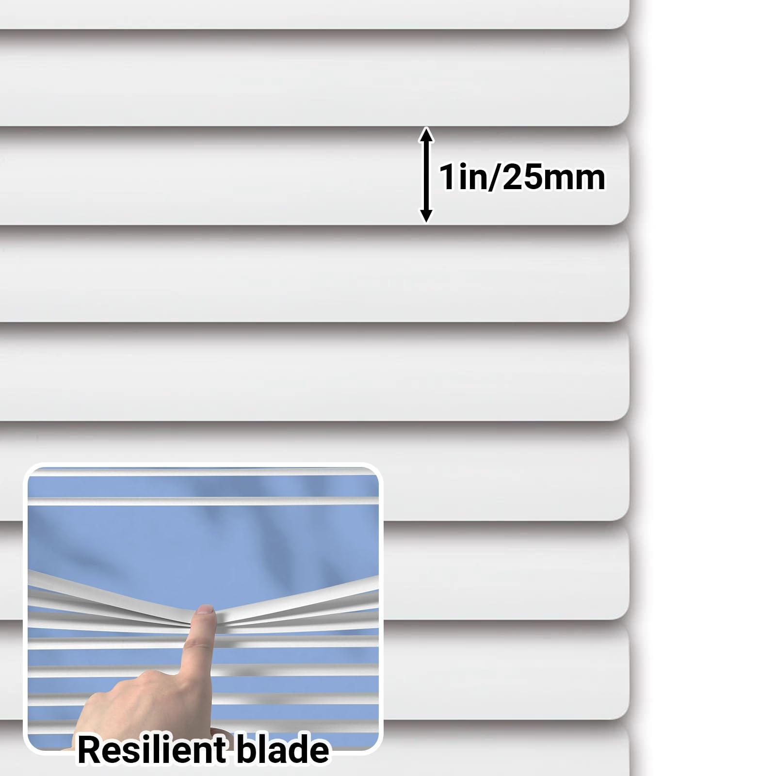 Aluminum Mini Blinds, 1'' Slat Cordless No Drill Venetian Blind, W 10'' 20'' 23'' 48'' 55'' 72'' Room Darkening Horizontal Mini Blinds, Waterproof Window Shades for Office Home Indoor Privacy(White)