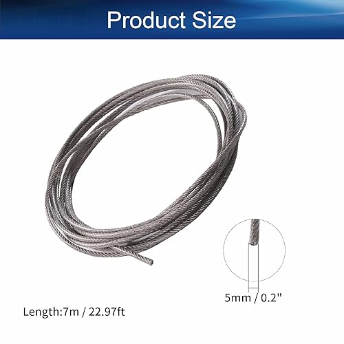Vista 47 de Heyiarbeit Cuerda de alambre 5/32 de acero inoxidable 304, cable de alambre de PVC de 52.4 pies de longitud, cable de avión perfecto