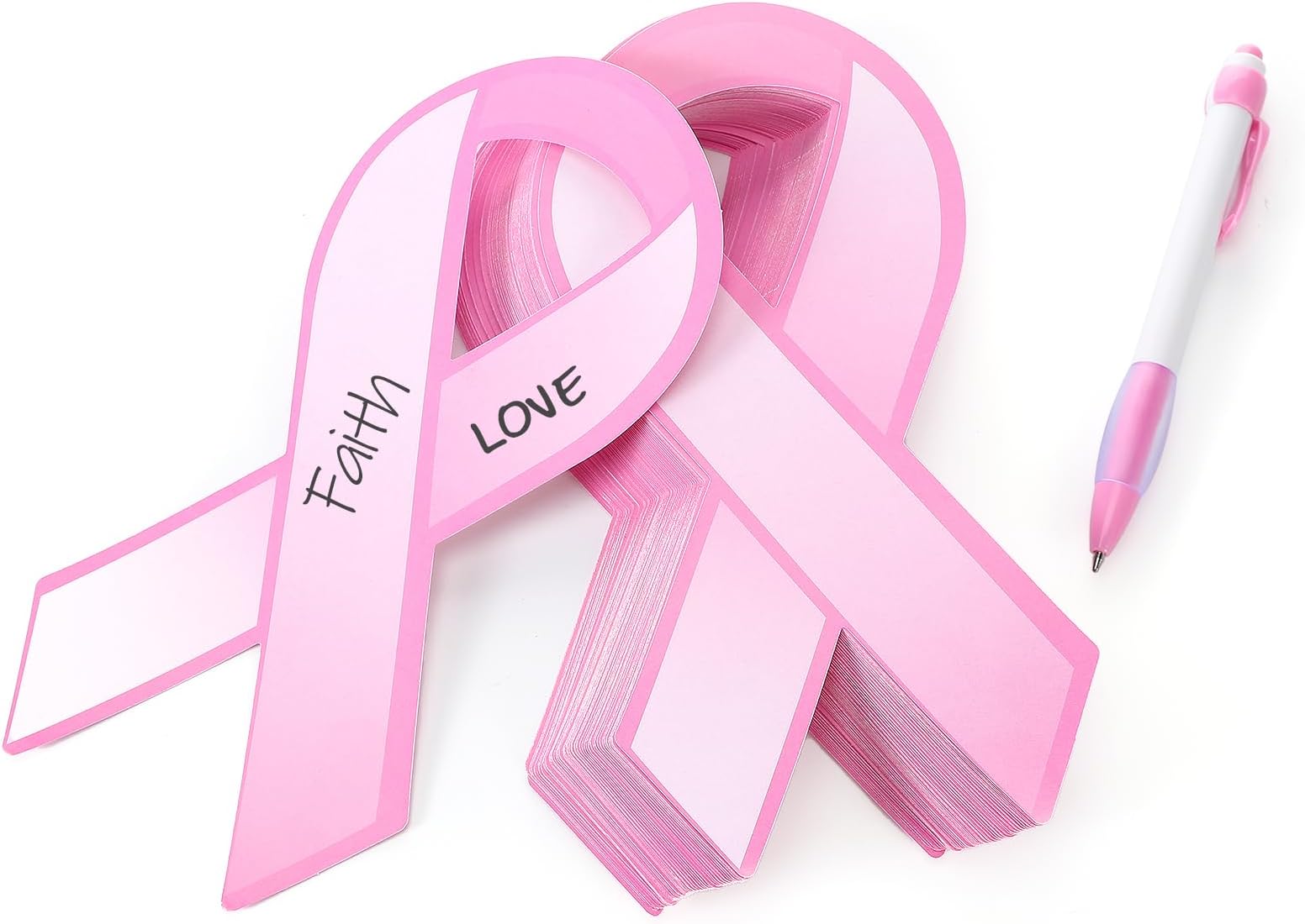 Bigmeta 100 Pcs Breast Cancer Awareness Paper Ribbons, Pink Ribbon for Fundraising, Donation Paper Ribbons with Pen for Breast Cancer Charity Event Women Girls Party Decorations