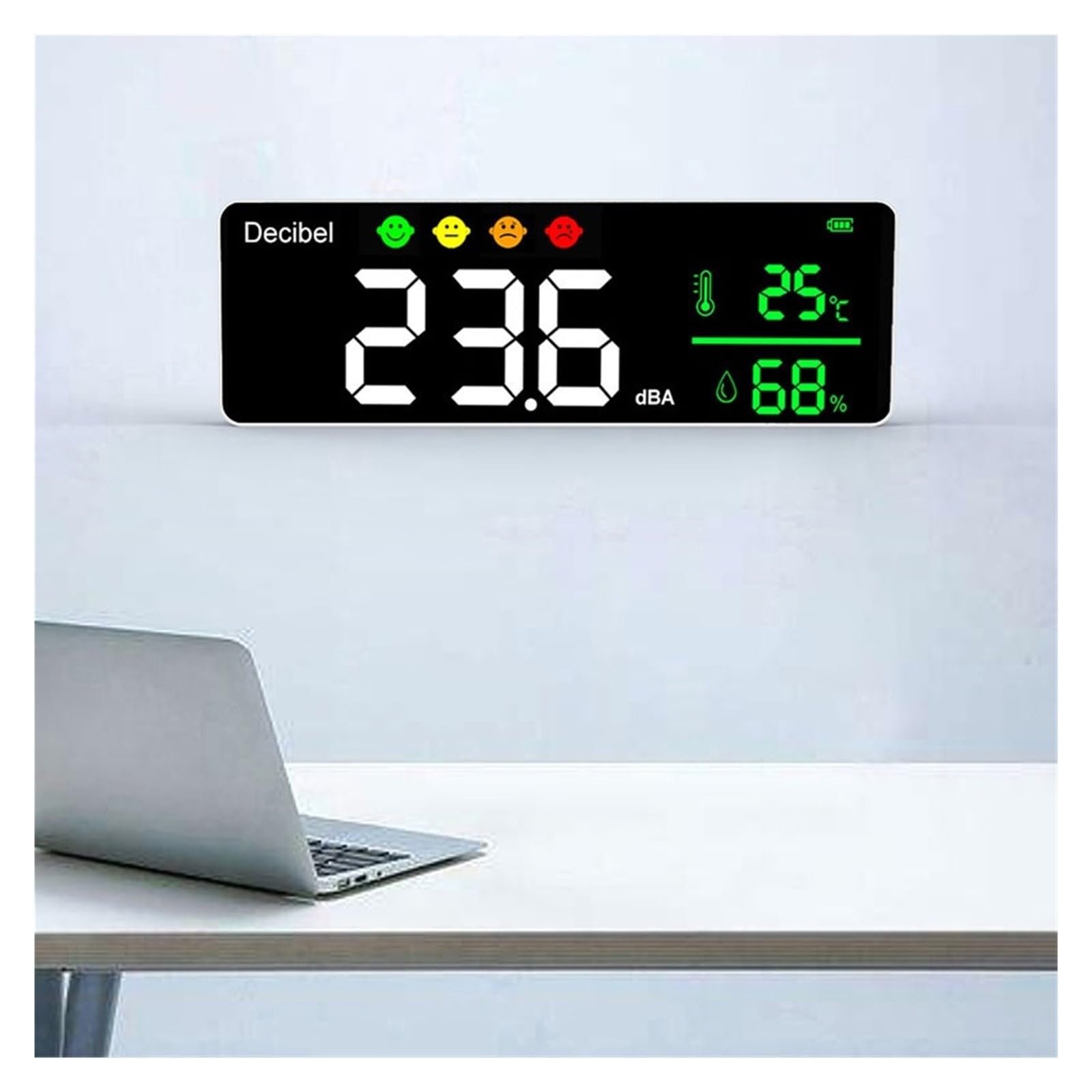 Medidor De Nivel Sonido Digital, Detector Ruido Pared, Pantalla LED Temperatura Y Humedad, Carga USB, Comprobador Decibelios 30-130 DB MedicióN Precisa