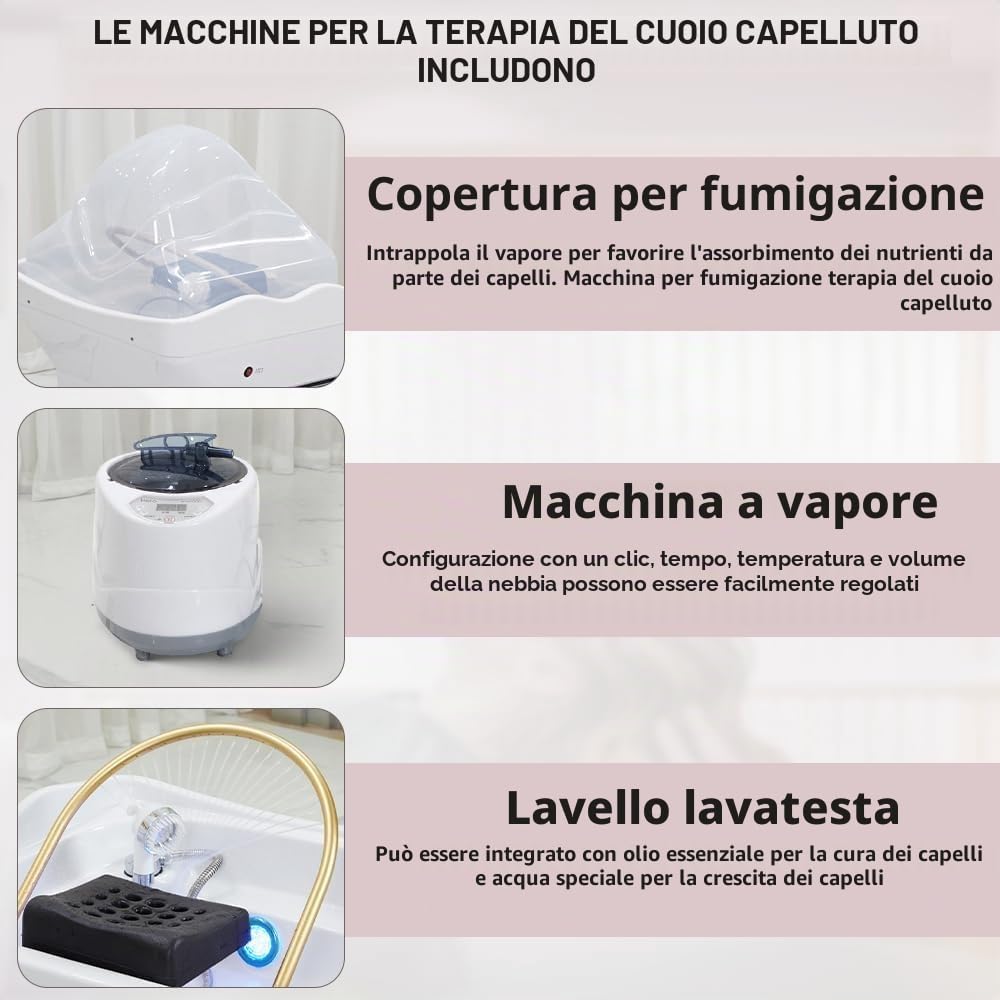 Lavatesta Rimovibile con Circolazione dell'Acqua, Lavello Shampoo Portatile con Serbatoio 60L per Parrucchieri