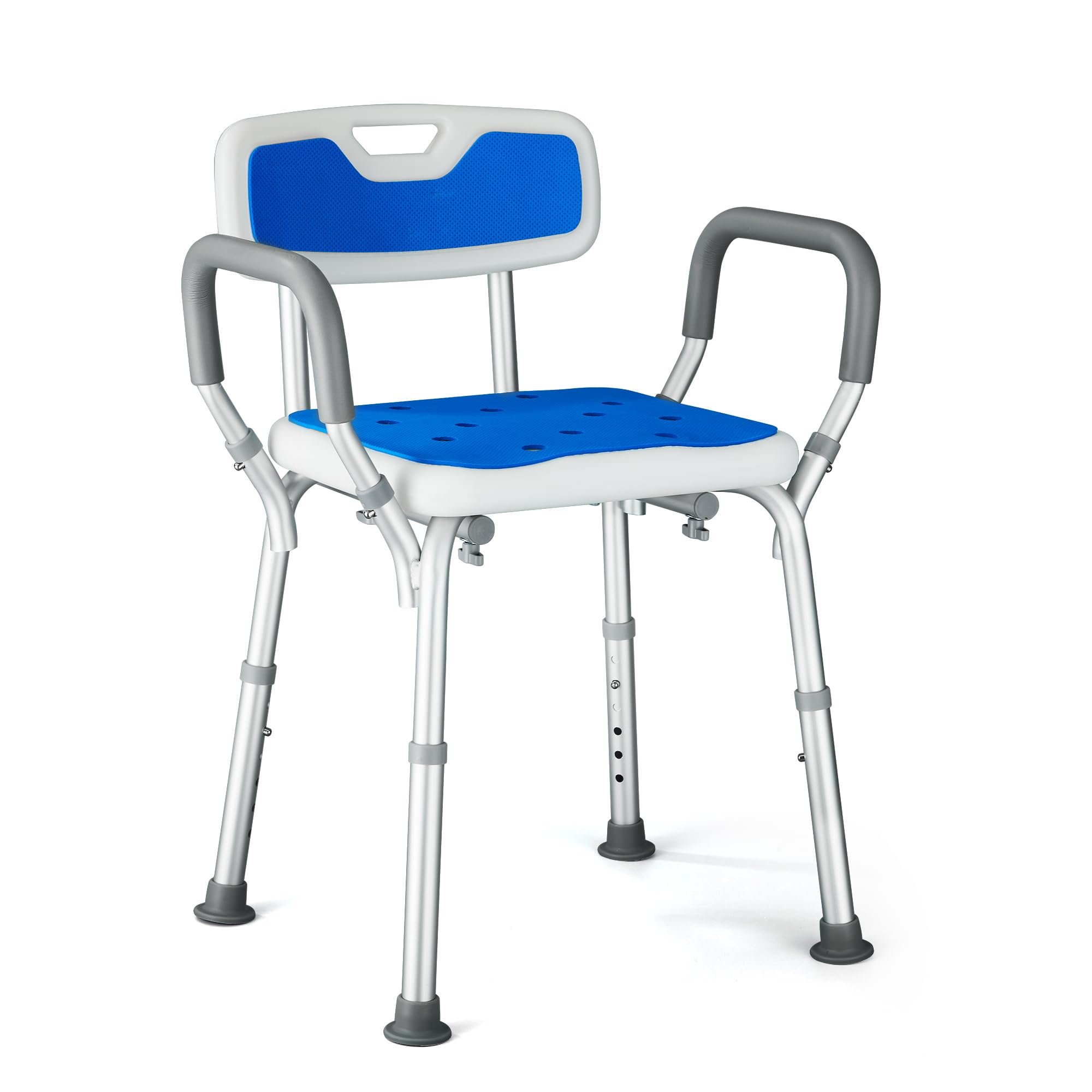 Sedia per Doccia per Anziani, Disabili e Donne Incinte, Sedia da Doccia con Braccioli e Schienale, Sedile per Vasca da Bagno Antiscivolo, Sgabello Doccia Anziani, Regolabile in Altezza