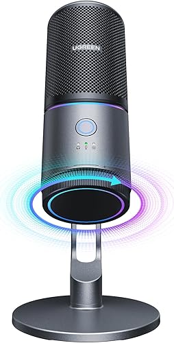 UGREEN Micrófono para PC, micrófono USB con luces RGB, botón de silencio, 24bit96kHz, patrón polar cardioide, control de volumen, micrófono de